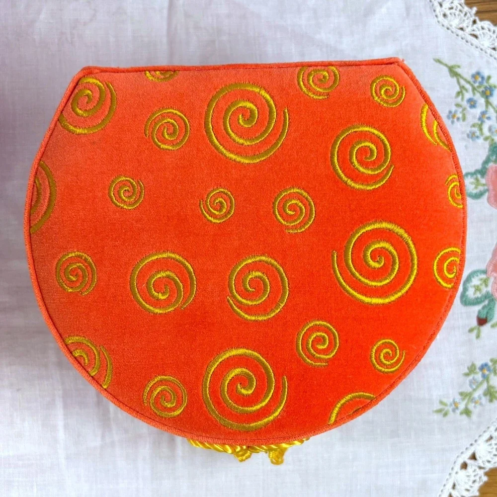 Vintage Style Velvet Nesting Hat Boxes Set of 3 Magenta Orange Tassel Swirls